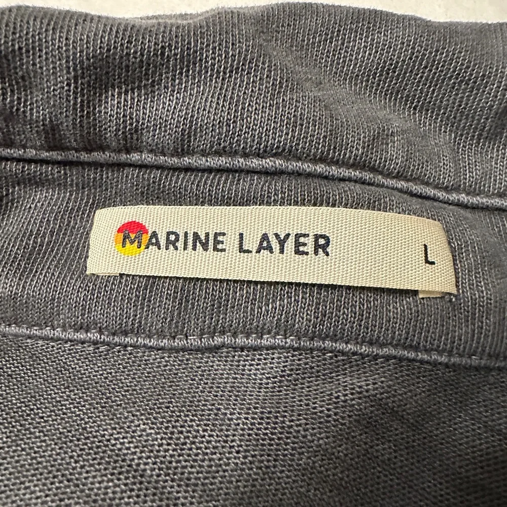Marine Layer Blue/Grey Vintage Heavy Slub Polo Long Sleeve Shirt - NWOT -Size L - Picture 6 of 8